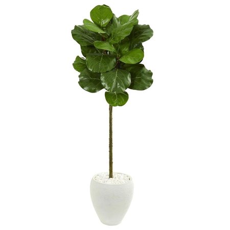 NEARLY NATURALS 5 in. Fiddle Leaf Artificial Tree in White Planter 9261
